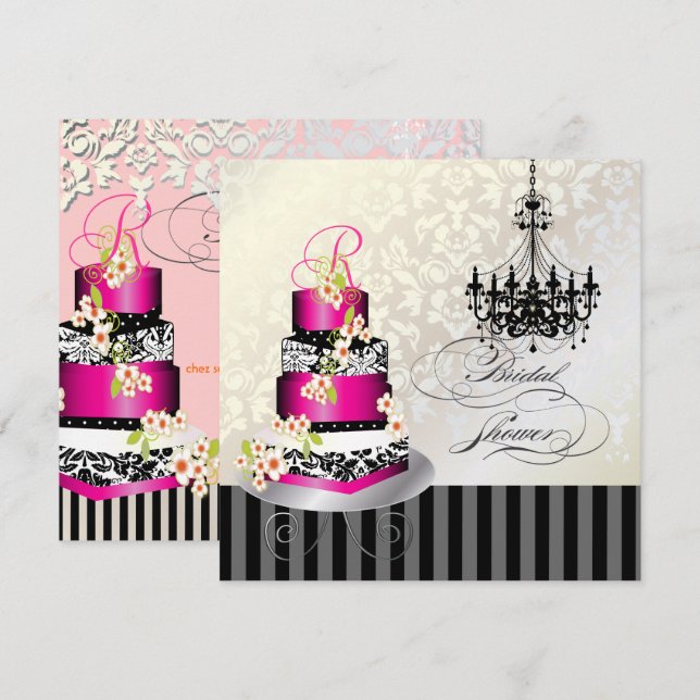 PixDezines MONOGRAM BRIDAL SHOWER/HOT PINK CAKE Invitation (Front/Back)