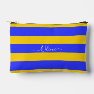 PixDezines Monogram Cabana Stripe Cobalt Yellow Accessory Pouch