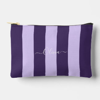 PixDezines Monogram Cabana Stripe Plum Lilac Accessory Pouch