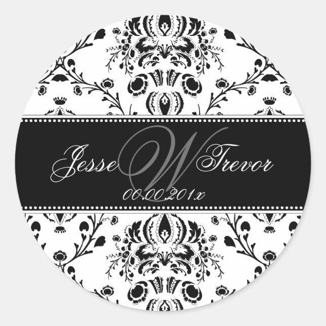 PixDezines Monogram Dolcè Damask, DIY colour Classic Round Sticker (Front)