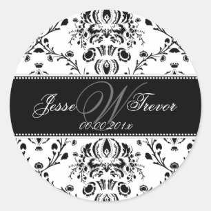 PixDezines Monogram Dolcè Damask, DIY colour Classic Round Sticker