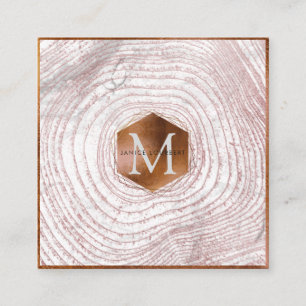 PixDezines MONOGRAM FAUX COPPER TREE RINGS Square Business Card