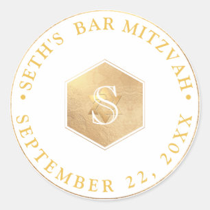 PixDezines Monogram Faux Gold Honeycomb Mitzvah Classic Round Sticker