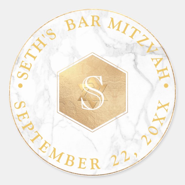 PixDezines Monogram Faux Gold Honeycomb Mitzvah Classic Round Sticker (Front)