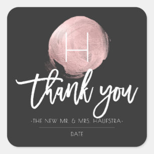 PixDezines Monogram Faux Rose Gold Foil, Thank You Square Sticker