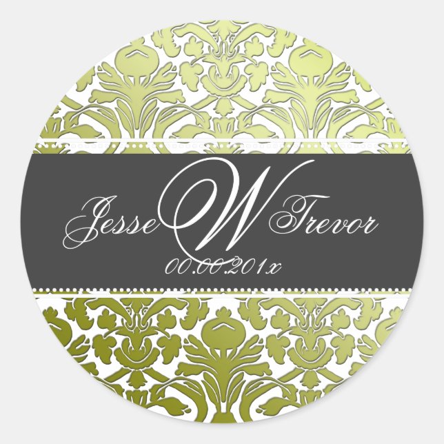 PixDezines monogram flora damask, DIY colour Classic Round Sticker (Front)