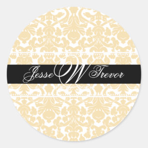 PixDezines Monogram Flora Damask, DIY colour Classic Round Sticker