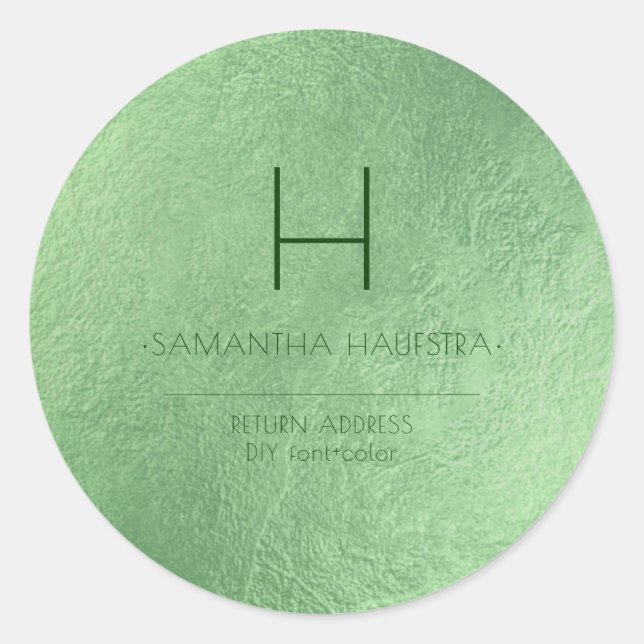 PixDezines Monogram Iridescent Emerald Green Classic Round Sticker (Front)