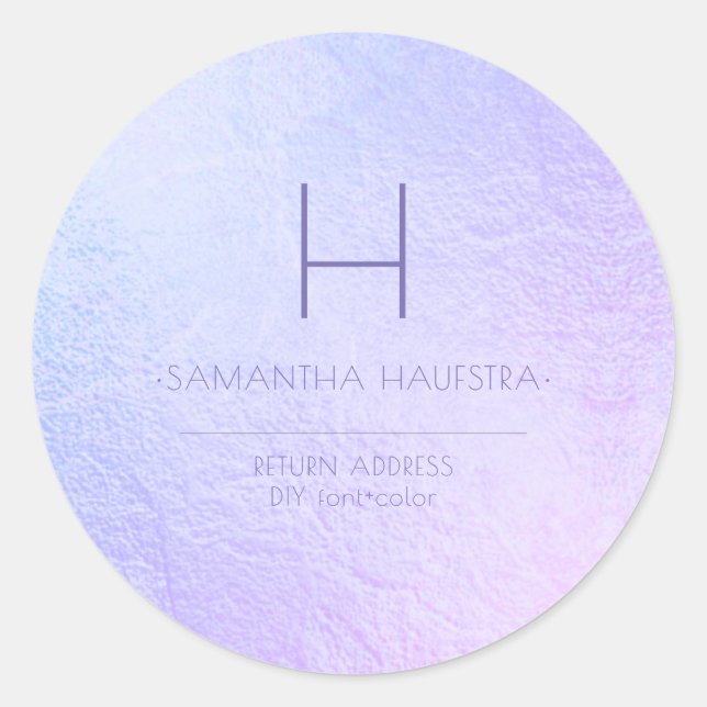 PixDezines Monogram Iridescent Hydrangea+Violet Classic Round Sticker (Front)