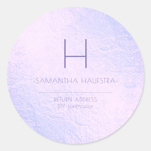 PixDezines Monogram Iridescent Lilac+Lavender Classic Round Sticker (Front)
