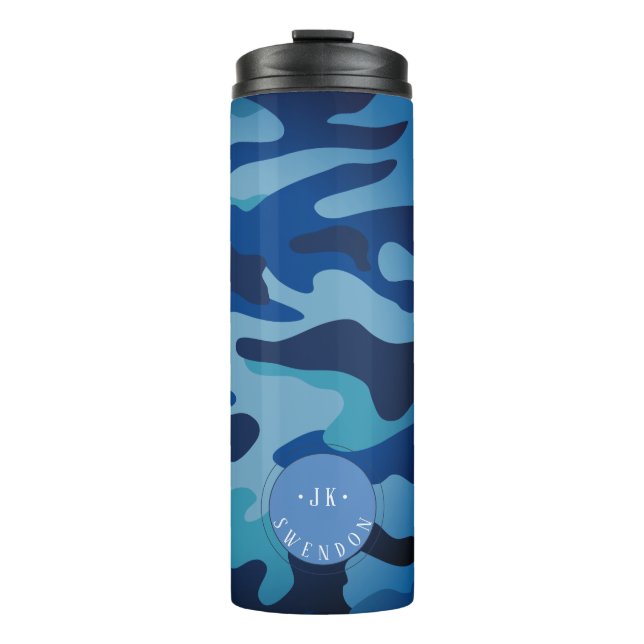 PixDezines Monogram Marine Blue Camouflage Thermal Tumbler (Front)