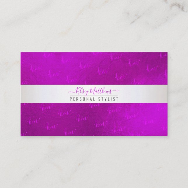 PixDezines Monogram Minimalist Radiant Magenta Business Card (Front)
