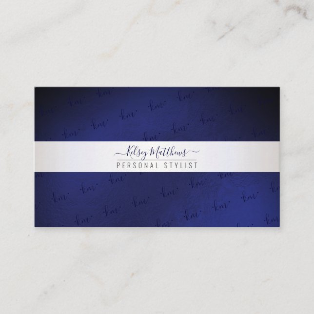 PixDezines Monogram Minimalist Radiant Navy Blue Business Card (Front)