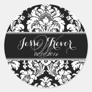 PixDezines Monogram Moiré Damask, DIY colour Classic Round Sticker