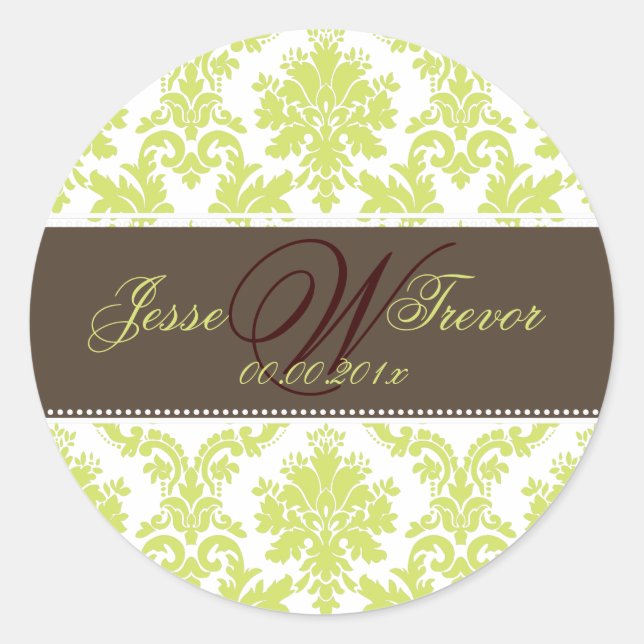 PixDezines monogram paloma damask, DIY colours Classic Round Sticker (Front)