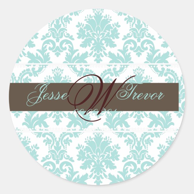 PixDezines monogram paloma damask, DIY colours Classic Round Sticker (Front)