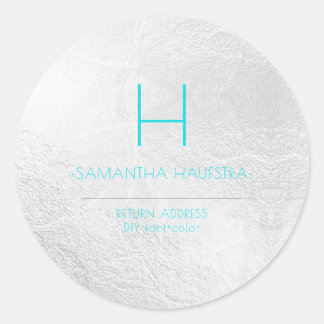 PixDezines Monogram Platinum+Aqua Classic Round Sticker