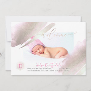 PixDezines MONOGRAM, PLATINUM+BLUSH Baby Girl Announcement