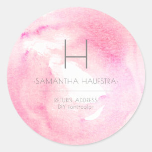 PixDezines Monogram Raspberry Pink Watercolor Classic Round Sticker