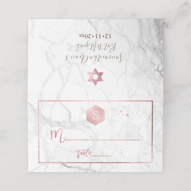 PixDezines Monogram Rose Gold Honeycomb+Marble Place Card (Outside Unfolded)