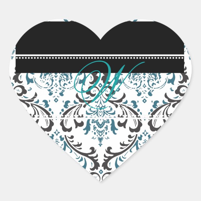 PixDezines Monogram Rossi Damask, DIY colour Heart Sticker (Front)