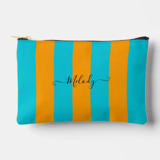 PixDezines Monogram Stripe Turqoise Citrus Orange Accessory Pouch