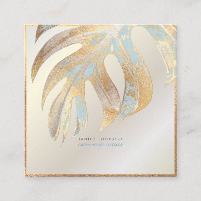 PixDezines MONSTERA, DUO TONE FAUX FOIL Square Business Card (Front)