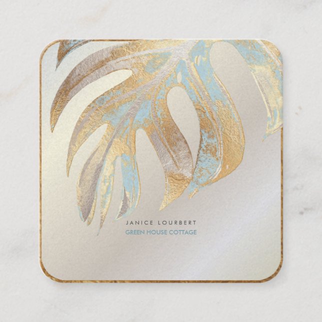 PixDezines MONSTERA, DUO TONE FAUX FOIL Square Business Card (Front)