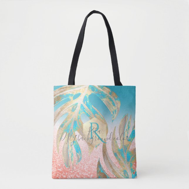 PixDezines Monstera | Iridescent Gold | DIY Colour Tote Bag (Front)