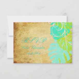 PixDezines monstera leaves+pearl swirls RSVP Card