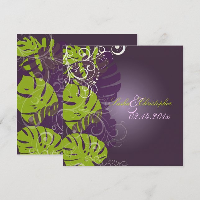 PixDezines MONSTERA+SWIRLS PURPLE+GREEN Invitation (Front/Back)