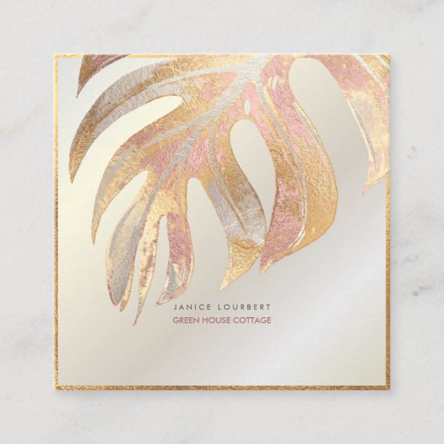 PixDezines MONSTERA, TRI-COLOR FAUX FOIL Square Business Card (Front)