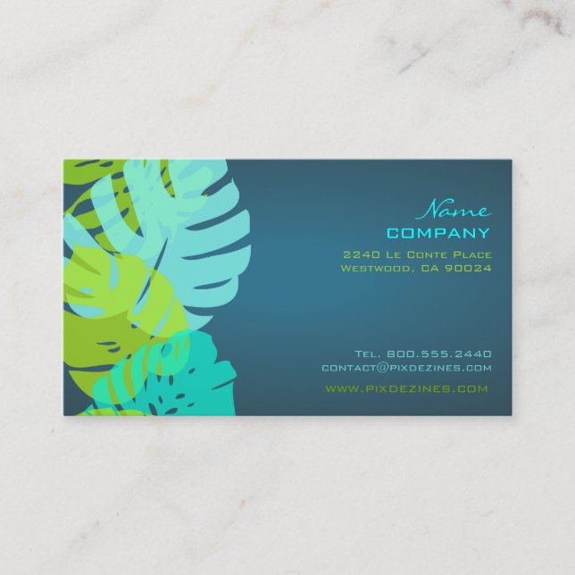 PixDezines Monstera, Tropical Foliage/Lime+Aqua Business Card (Front)