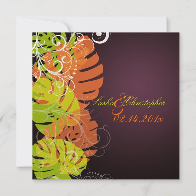 PixDezines Monstera, Tropical Foliage + Swirls Invitation (Front)
