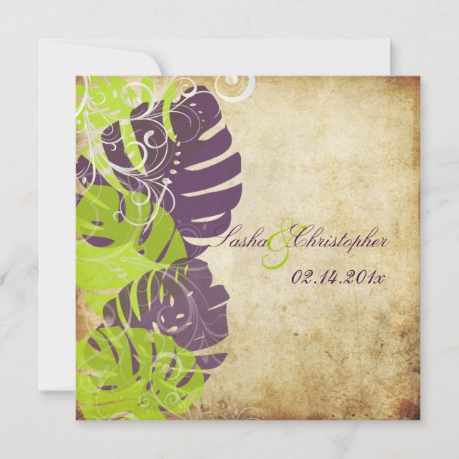 PixDezines Monstera, Tropical Foliage + Swirls Invitation (Front)