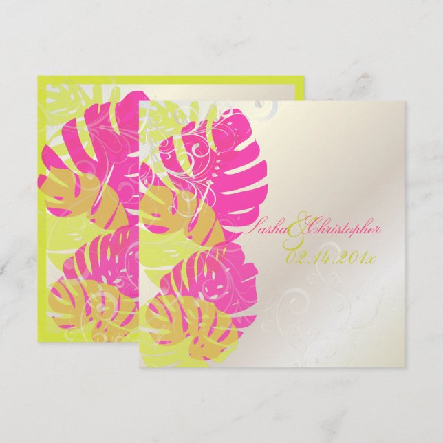 PixDezines Monstera, Tropical Foliage + Swirls Invitation (Front/Back)