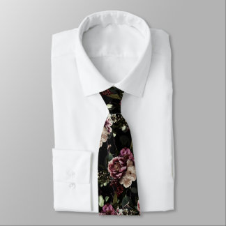 PixDezines Moody Botanical Blue Cream Flowers Tie