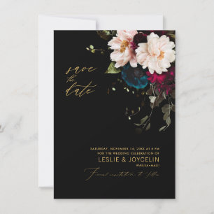 PixDezines Moody Botanical Flowers Teal Burgundy Invitation