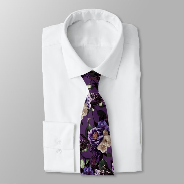 PixDezines Moody Botanical Purple Flowers  Tie (Tied)