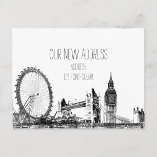 PixDezines/moving/london citiscape/sketched Announcement Postcard