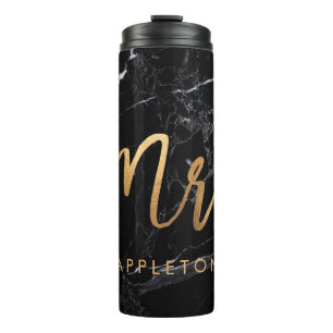 PixDezines Mr. BLACK MARBLE FAUX GOLD Thermal Tumbler