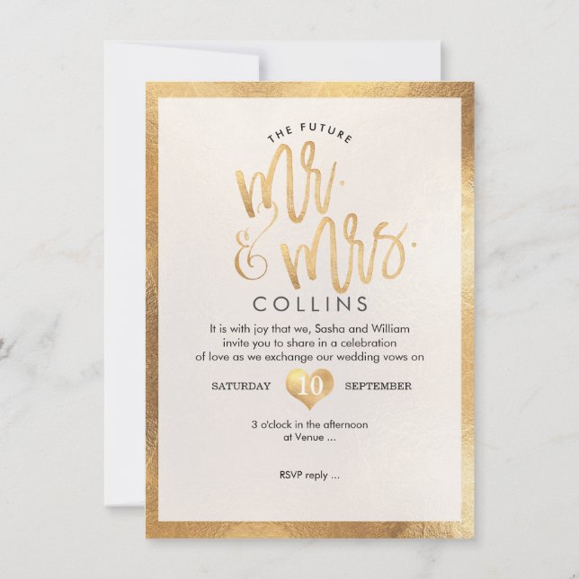 PixDezines Mr. & Mrs. Faux Gold Hearts Invitation (Back)