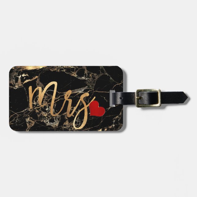 PixDezines MRS BLACK MARBLE+FAUX GOLD Luggage Tag (Front Horizontal)