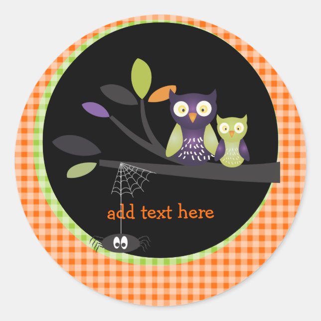 PixDezines Mummy+baby owl, halloween Classic Round Sticker (Front)