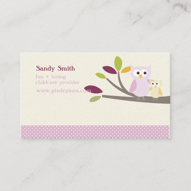 PixDezines Mummy + Baby owls childcare Calling Card (Front)
