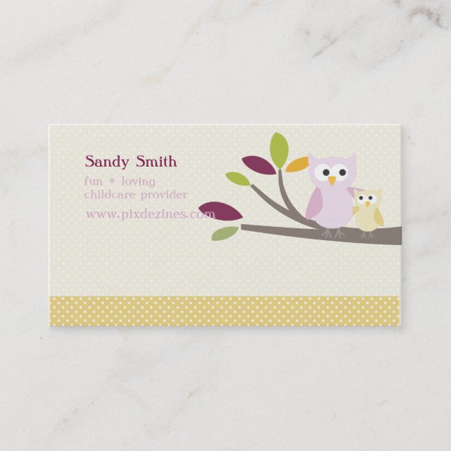 PixDezines Mummy + Baby owls childcare Calling Card (Front)