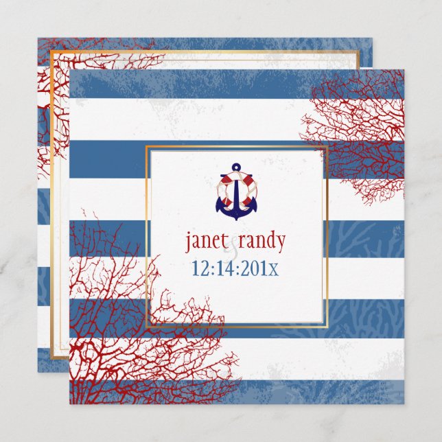 PixDezines nautical anchors+lifesavers/diy colour Invitation (Front/Back)