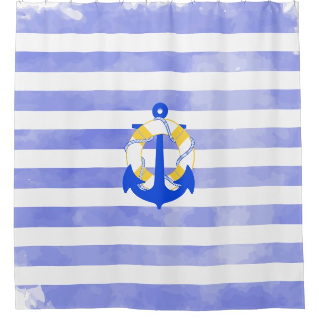PixDezines NAUTICAL STRIPES/ANCHOR/DIY WATERCOLOR Shower Curtain (Front)