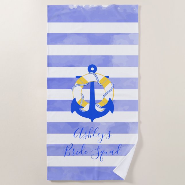 PixDezines Nautical Stripes+Life Savers Beach Towel (Front)