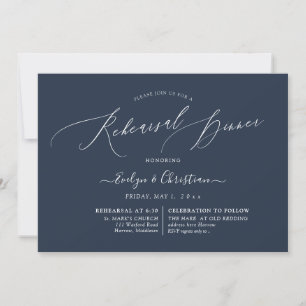 PixDezines Navy Blue Minimalist Rehearsal Dinner Invitation